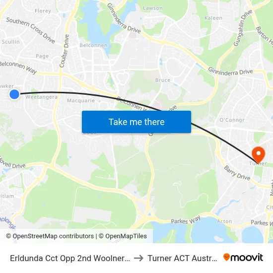 Erldunda Cct Opp 2nd Woolner Cct to Turner ACT Australia map