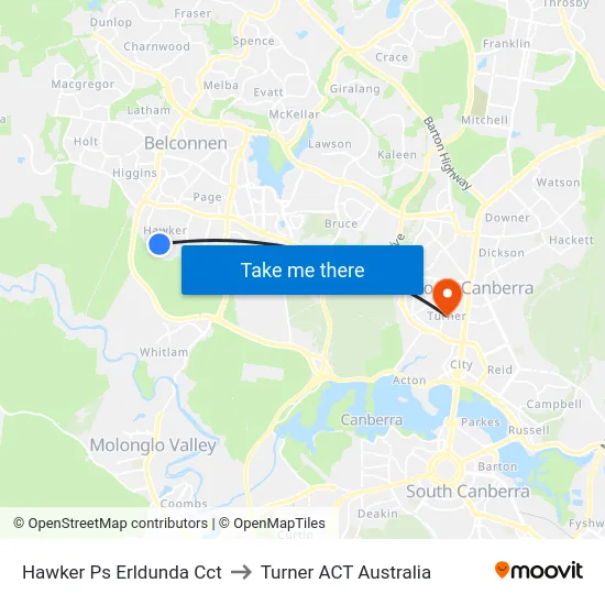 Hawker Ps Erldunda Cct to Turner ACT Australia map