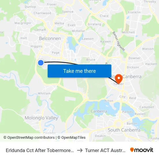 Erldunda Cct After Tobermorey Pl to Turner ACT Australia map