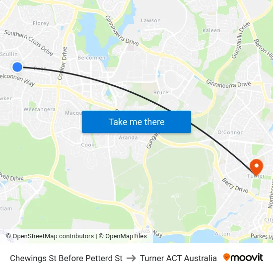 Chewings St Before Petterd St to Turner ACT Australia map