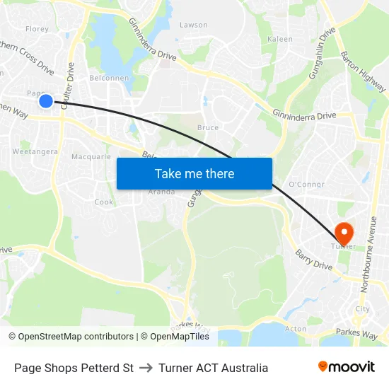 Page Shops Petterd St to Turner ACT Australia map
