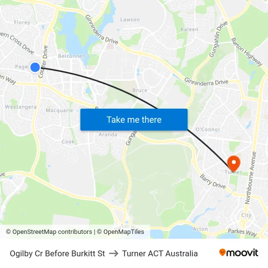 Ogilby Cr Before Burkitt St to Turner ACT Australia map