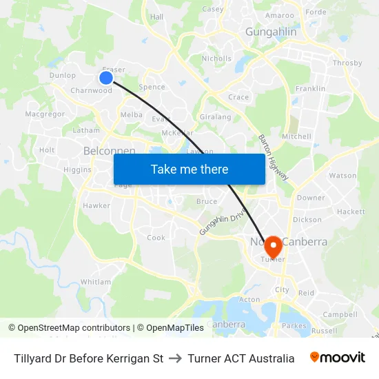 Tillyard Dr Before Kerrigan St to Turner ACT Australia map