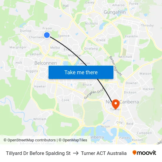 Tillyard Dr Before Spalding St to Turner ACT Australia map
