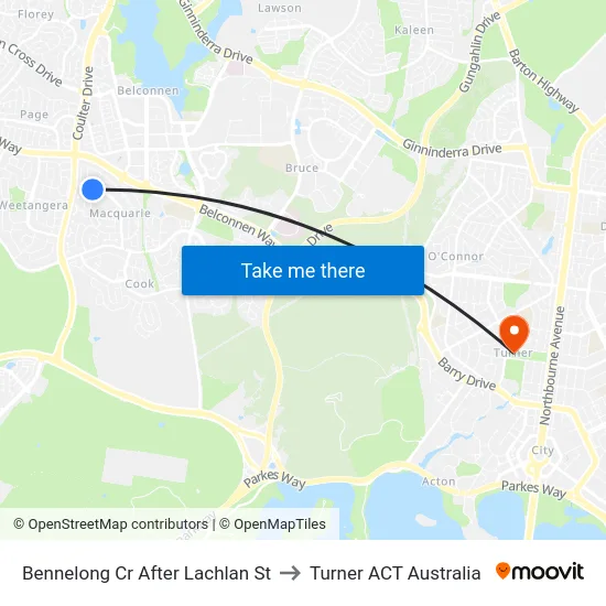 Bennelong Cr After Lachlan St to Turner ACT Australia map