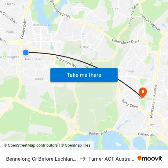 Bennelong Cr Before Lachlan St to Turner ACT Australia map