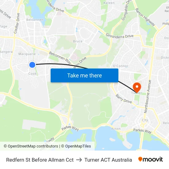 Redfern St Before Allman Cct to Turner ACT Australia map