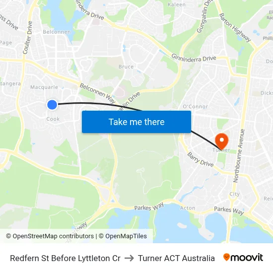Redfern St Before Lyttleton Cr to Turner ACT Australia map