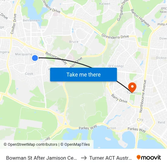 Bowman St After Jamison Centre to Turner ACT Australia map