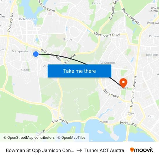 Bowman St Opp Jamison Centre to Turner ACT Australia map