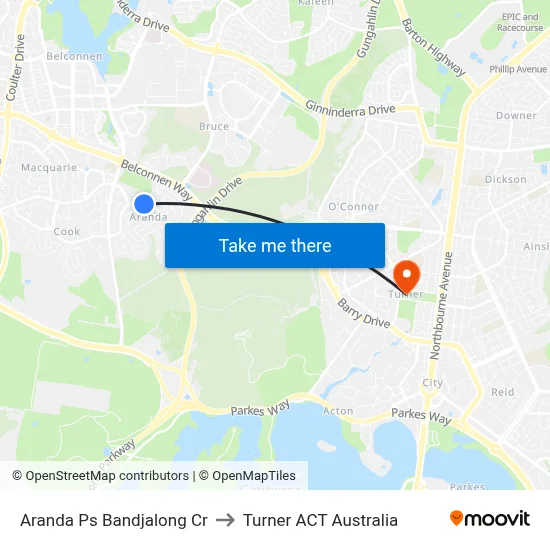 Aranda Ps Bandjalong Cr to Turner ACT Australia map