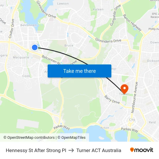 Hennessy St After Strong Pl to Turner ACT Australia map