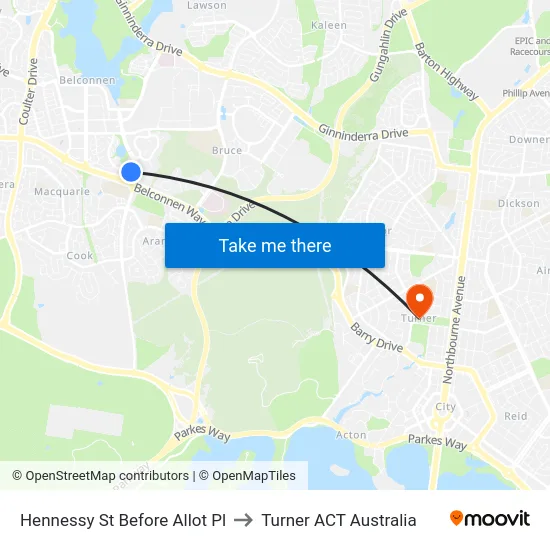 Hennessy St Before Allot Pl to Turner ACT Australia map