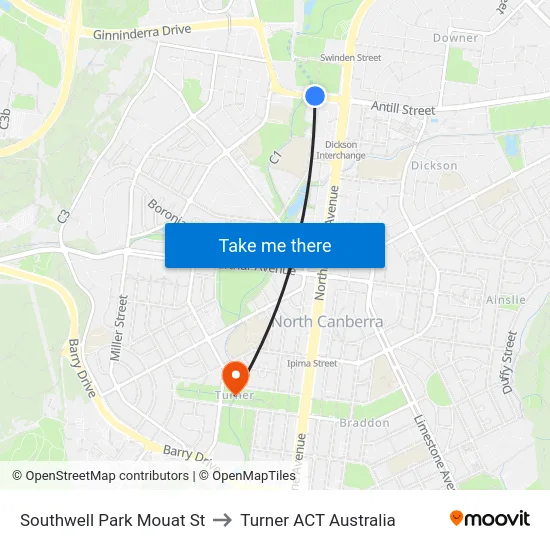 Southwell Park Mouat St to Turner ACT Australia map
