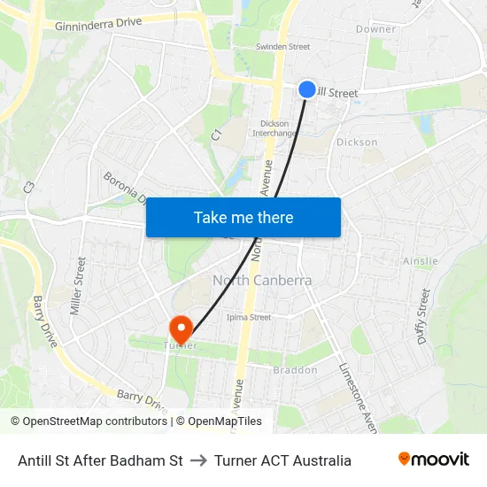 Antill St After Badham St to Turner ACT Australia map