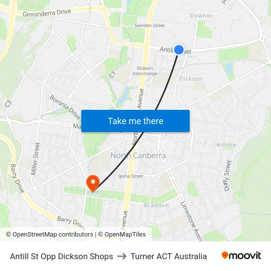 Antill St Opp Dickson Shops to Turner ACT Australia map