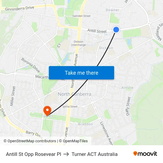 Antill St Opp Rosevear Pl to Turner ACT Australia map