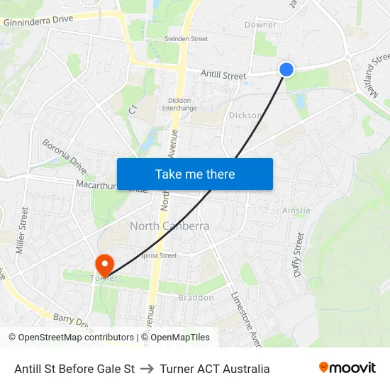 Antill St Before Gale St to Turner ACT Australia map