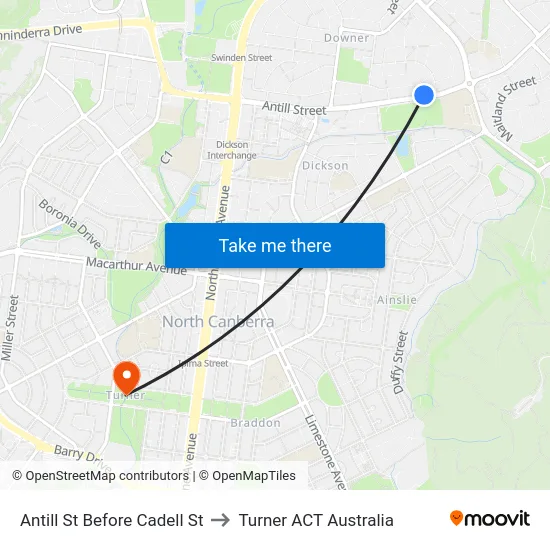 Antill St Before Cadell St to Turner ACT Australia map