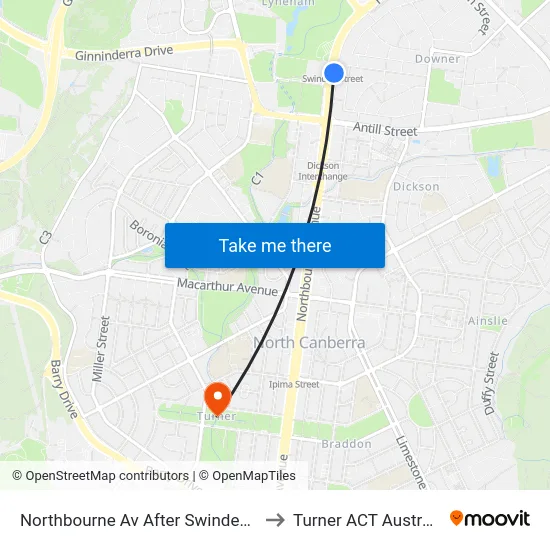 Northbourne Av After Swinden St to Turner ACT Australia map