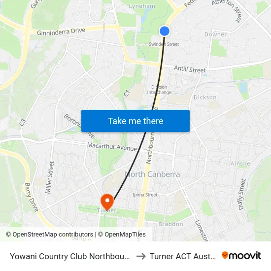 Yowani Country Club Northbourne Av to Turner ACT Australia map
