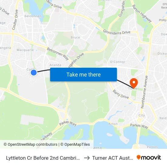 Lyttleton Cr Before 2nd Cambridge St to Turner ACT Australia map