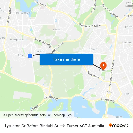 Lyttleton Cr Before Bindubi St to Turner ACT Australia map