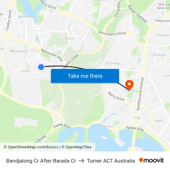 Bandjalong Cr After Barada Cr to Turner ACT Australia map