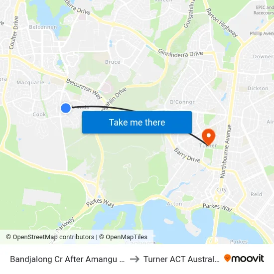 Bandjalong Cr After Amangu St to Turner ACT Australia map