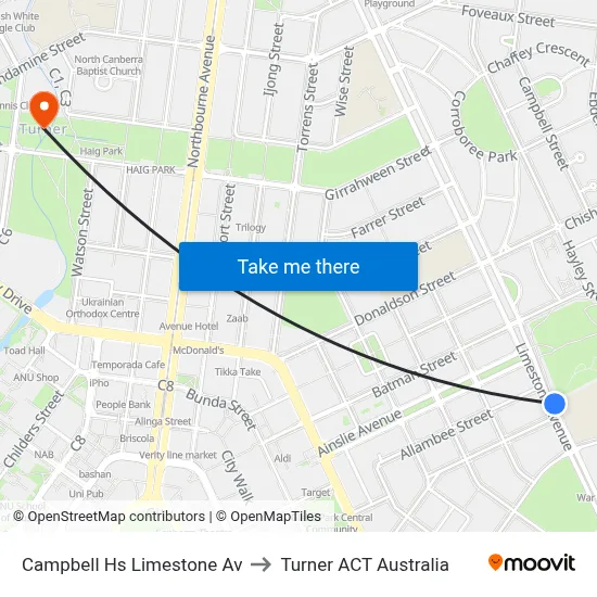 Campbell Hs Limestone Av to Turner ACT Australia map