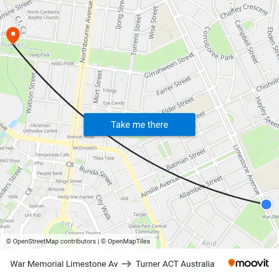 War Memorial Limestone Av to Turner ACT Australia map