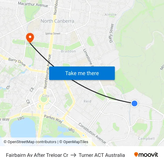 Fairbairn Av After Treloar Cr to Turner ACT Australia map