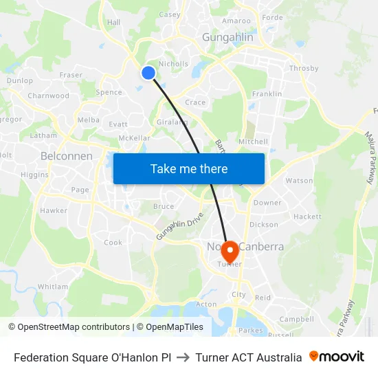 Federation Square O'Hanlon Pl to Turner ACT Australia map