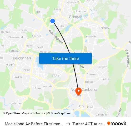 Mcclelland Av Before Fitzsimmons St to Turner ACT Australia map