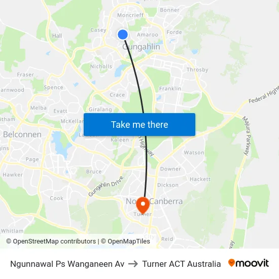 Ngunnawal Ps Wanganeen Av to Turner ACT Australia map