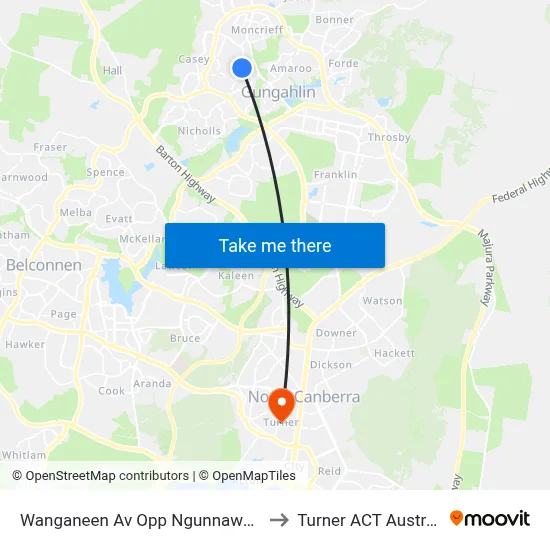 Wanganeen Av Opp Ngunnawal Ps to Turner ACT Australia map