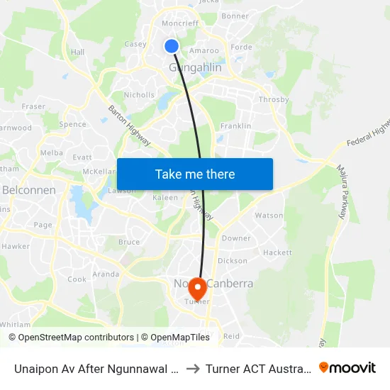 Unaipon Av After Ngunnawal Ps to Turner ACT Australia map