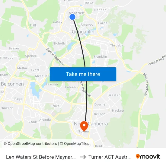 Len Waters St Before Maynard St to Turner ACT Australia map