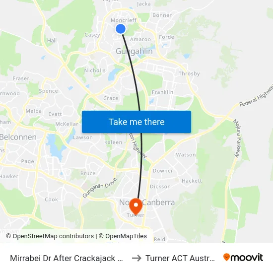 Mirrabei Dr After Crackajack Way to Turner ACT Australia map