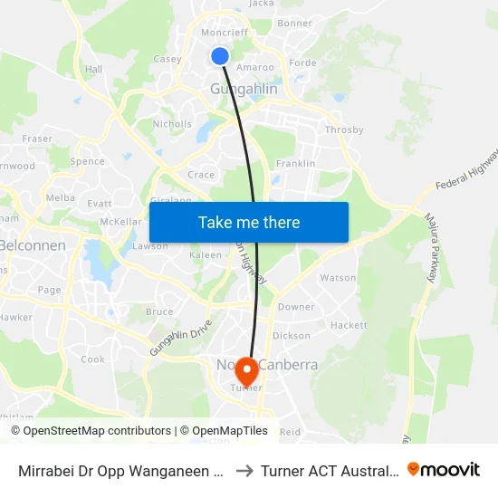Mirrabei Dr Opp Wanganeen Av to Turner ACT Australia map