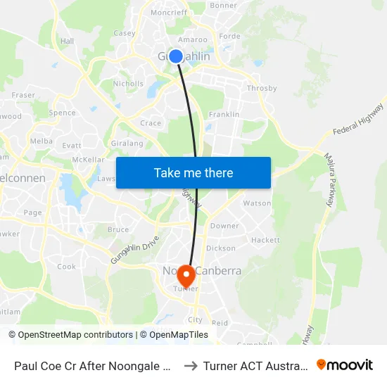 Paul Coe Cr After Noongale Cct to Turner ACT Australia map
