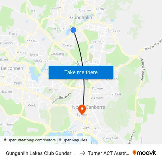 Gungahlin Lakes Club Gundaroo Dr to Turner ACT Australia map