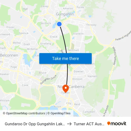 Gundaroo Dr Opp Gungahlin Lakes Club to Turner ACT Australia map