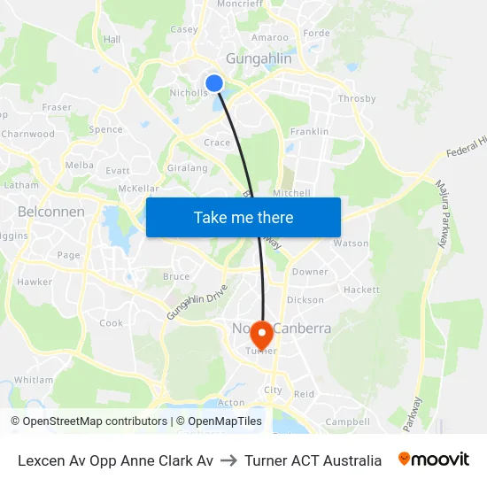 Lexcen Av Opp Anne Clark Av to Turner ACT Australia map