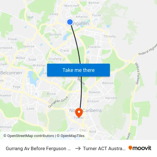 Gurrang Av Before Ferguson Cct to Turner ACT Australia map