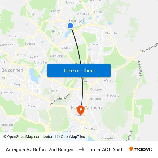 Amagula Av Before 2nd Bungaree Cr to Turner ACT Australia map