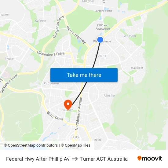 Federal Hwy After Phillip Av to Turner ACT Australia map