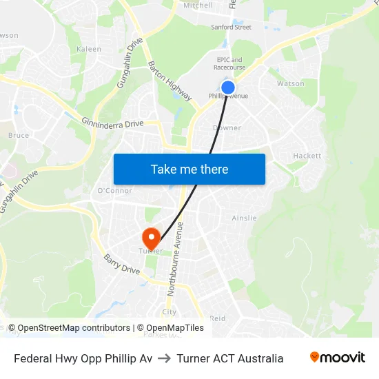 Federal Hwy Opp Phillip Av to Turner ACT Australia map