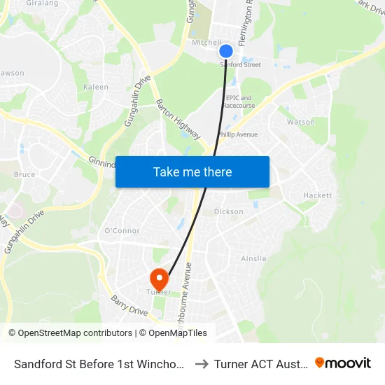 Sandford St Before 1st Winchombe Ct to Turner ACT Australia map