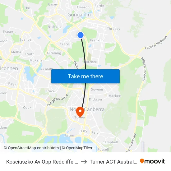 Kosciuszko Av Opp Redcliffe St to Turner ACT Australia map